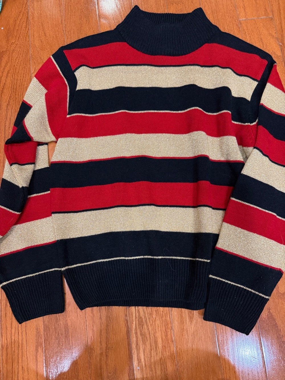 VNTG Dress Barn Mock Neck Sweater - Red, Black, Gold